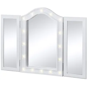 Lighted Tabletop Tri-Fold Vanity Mirror w/ 16 LED Lights, Velvet-Lined Back