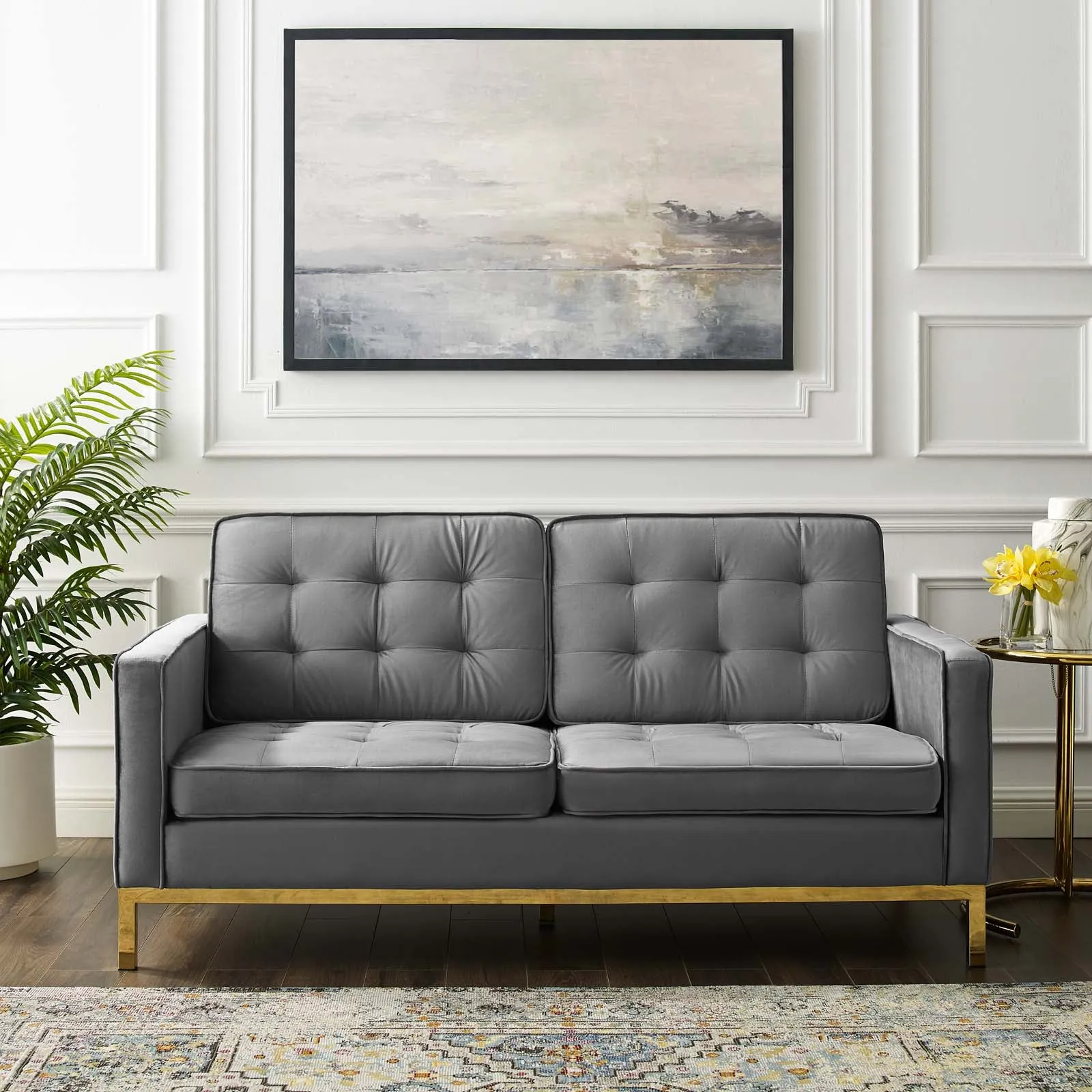 Loft Gold Stainless Steel Leg Performance Velvet Loveseat