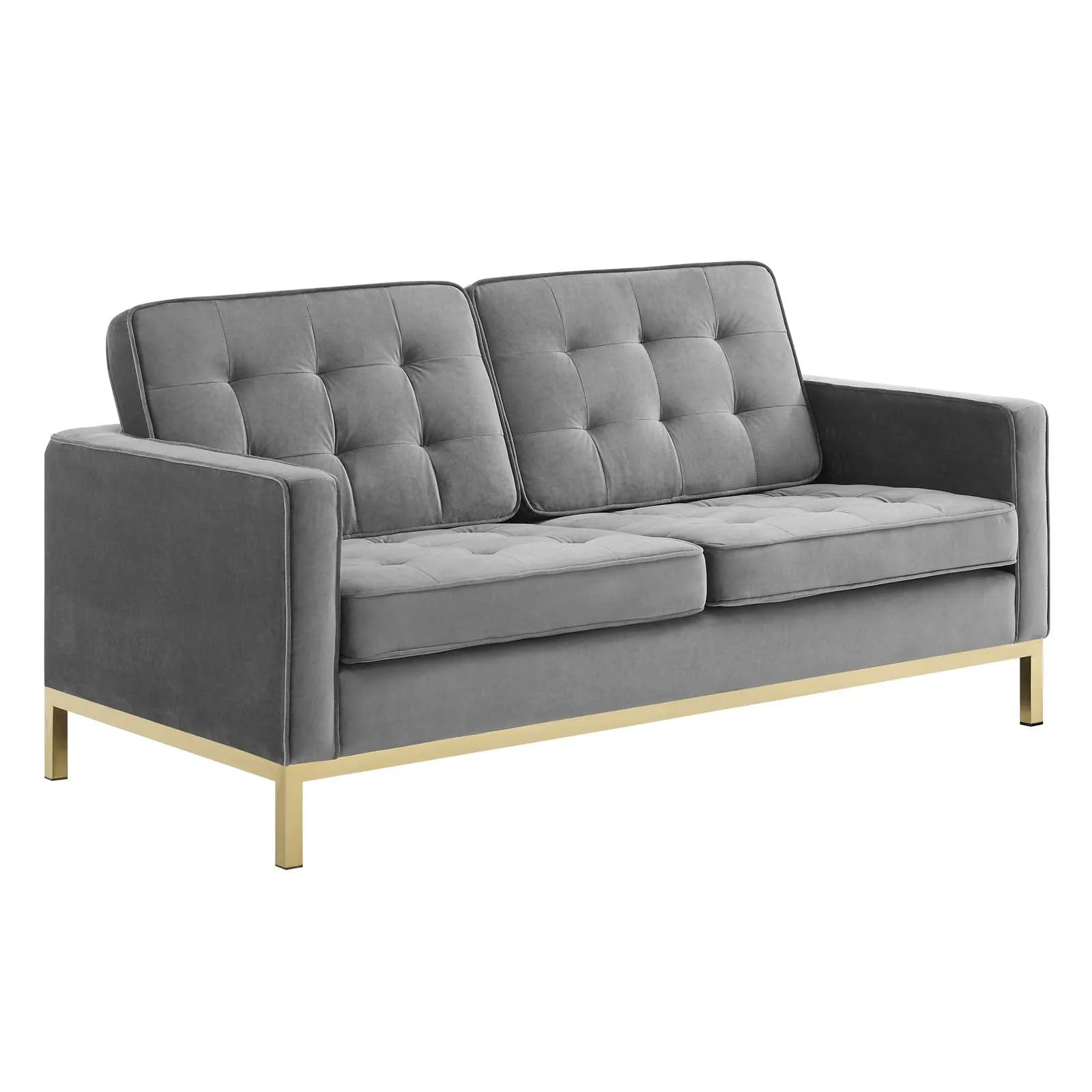 Loft Gold Stainless Steel Leg Performance Velvet Sofa and Loveseat Set