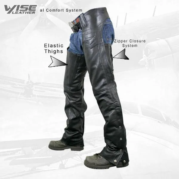 Men's Premium Black Cowhide Leather Motorcycle Chaps