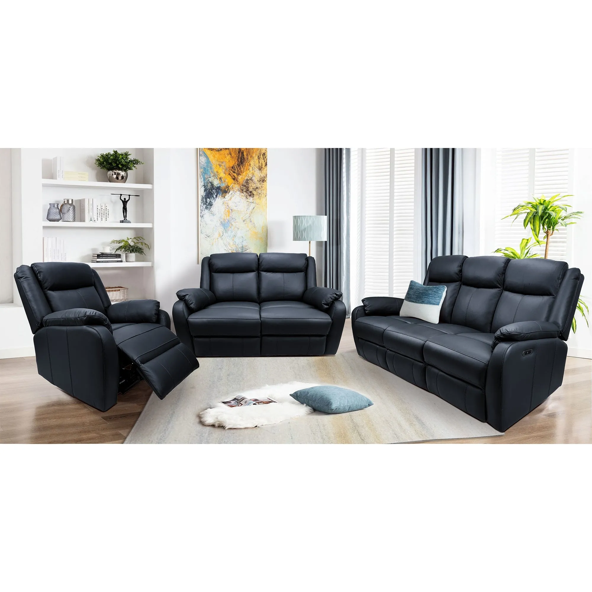 Modern 3-Seater Electric Recliner Genuine Leather Lounge - Bella