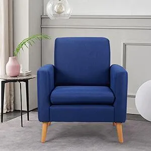 Modern Accent Fabric Chair Single Sofa Comfy Upholstered Arm Chair Living Room Furniture, Blue