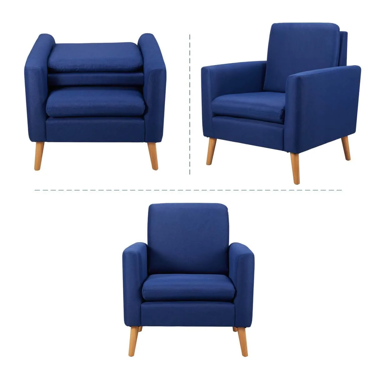 Modern Accent Fabric Chair Single Sofa Comfy Upholstered Arm Chair Living Room Furniture, Blue