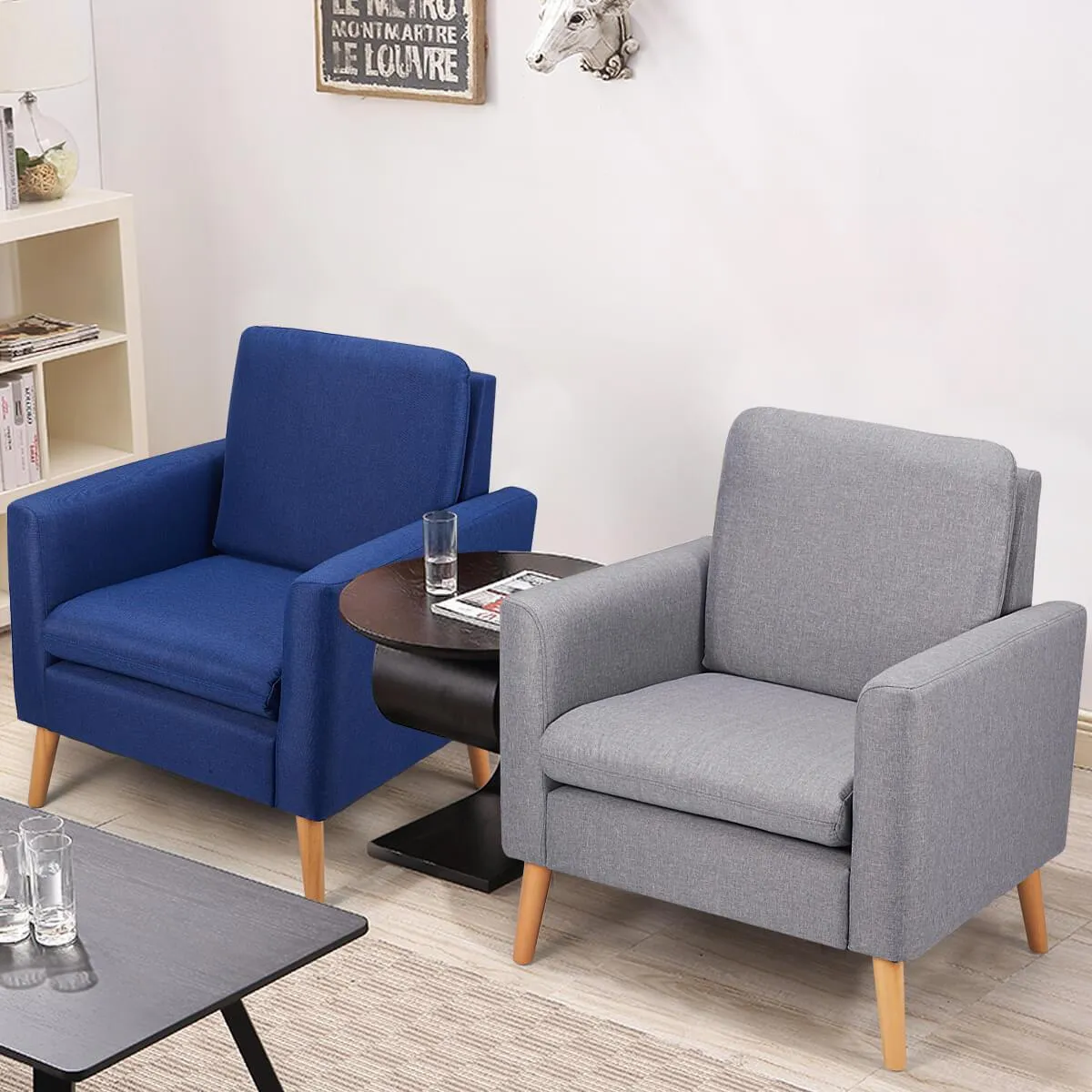 Modern Accent Fabric Chair Single Sofa Comfy Upholstered Arm Chair Living Room Furniture, Blue