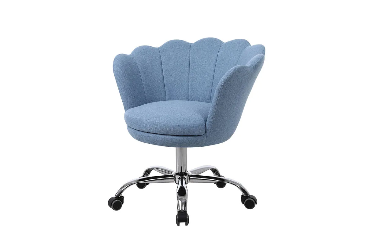 Modern Home Office Chair, Cute Velvet Upholstered Shell Chair Adjustable Swivel Vanity Chair for Women, Blue