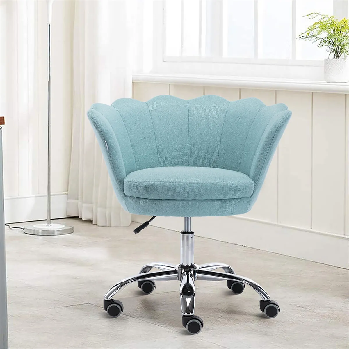 Modern Home Office Chair, Cute Velvet Upholstered Shell Chair Adjustable Swivel Vanity Chair for Women, Mint Green