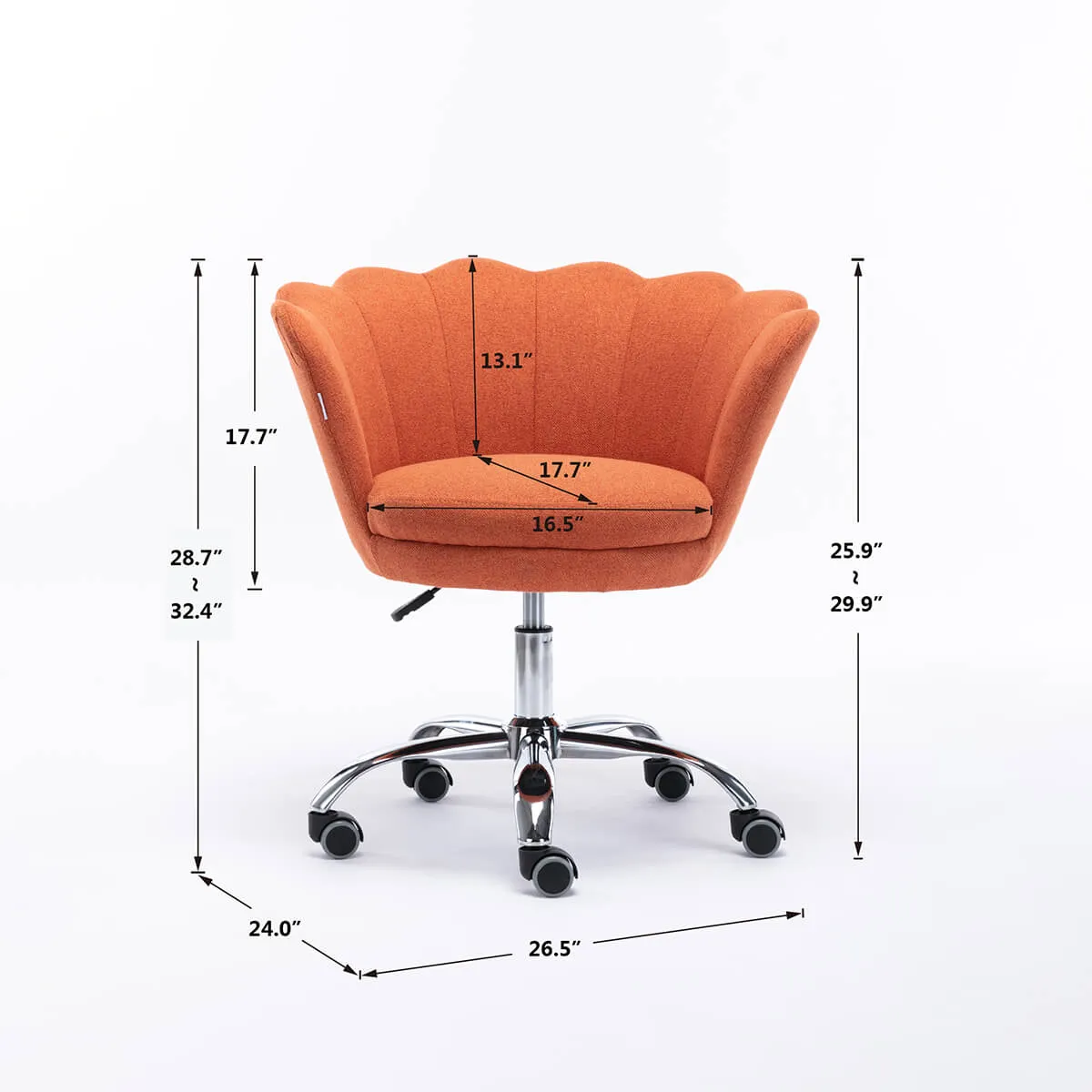 Modern Home Office Chair, Cute Velvet Upholstered Shell Chair Adjustable Swivel Vanity Chair for Women, Orange