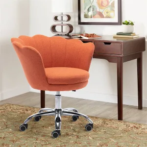 Modern Home Office Chair, Cute Velvet Upholstered Shell Chair Adjustable Swivel Vanity Chair for Women, Orange