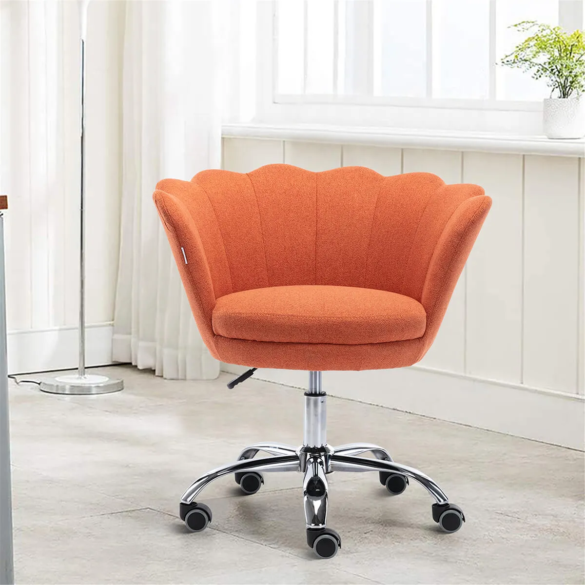 Modern Home Office Chair, Cute Velvet Upholstered Shell Chair Adjustable Swivel Vanity Chair for Women, Orange