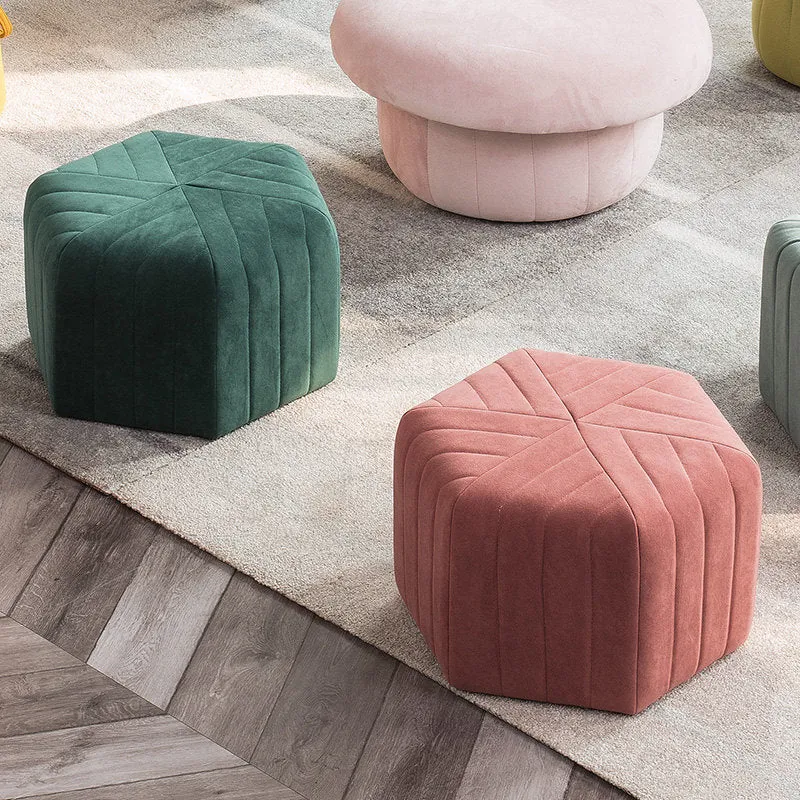 Modern Velvet Hexagon Ottoman