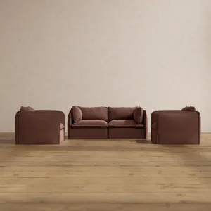 Modular Washable 2-Seater Sofa   Armchair Set in Chestnut | Deluxe  Seat | Contour Pillow