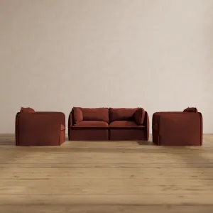 Modular Washable 2-Seater Sofa   Armchair Set in Rust | Deluxe  Seat | Cloud Pillow