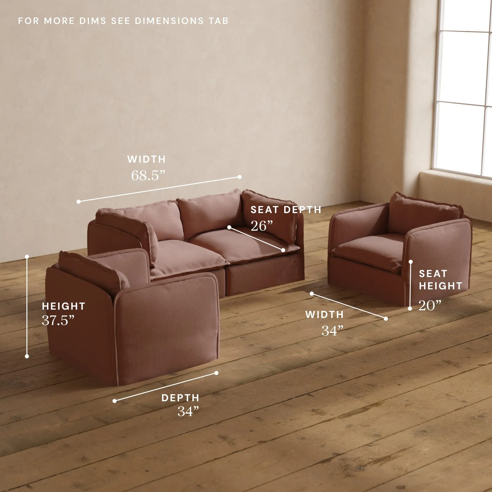 Modular Washable 2-Seater Sofa   Armchair Set in Sakura | Memorix  Seat | Contour Pillow