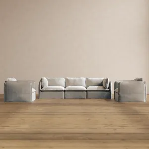 Modular Washable 3-Seater Sofa   Armchair Set in Milk | Deluxe  Seat | Cloud Pillow