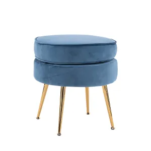 Navy Blue Velvet Foot Stool with Gold Legs, La Bella