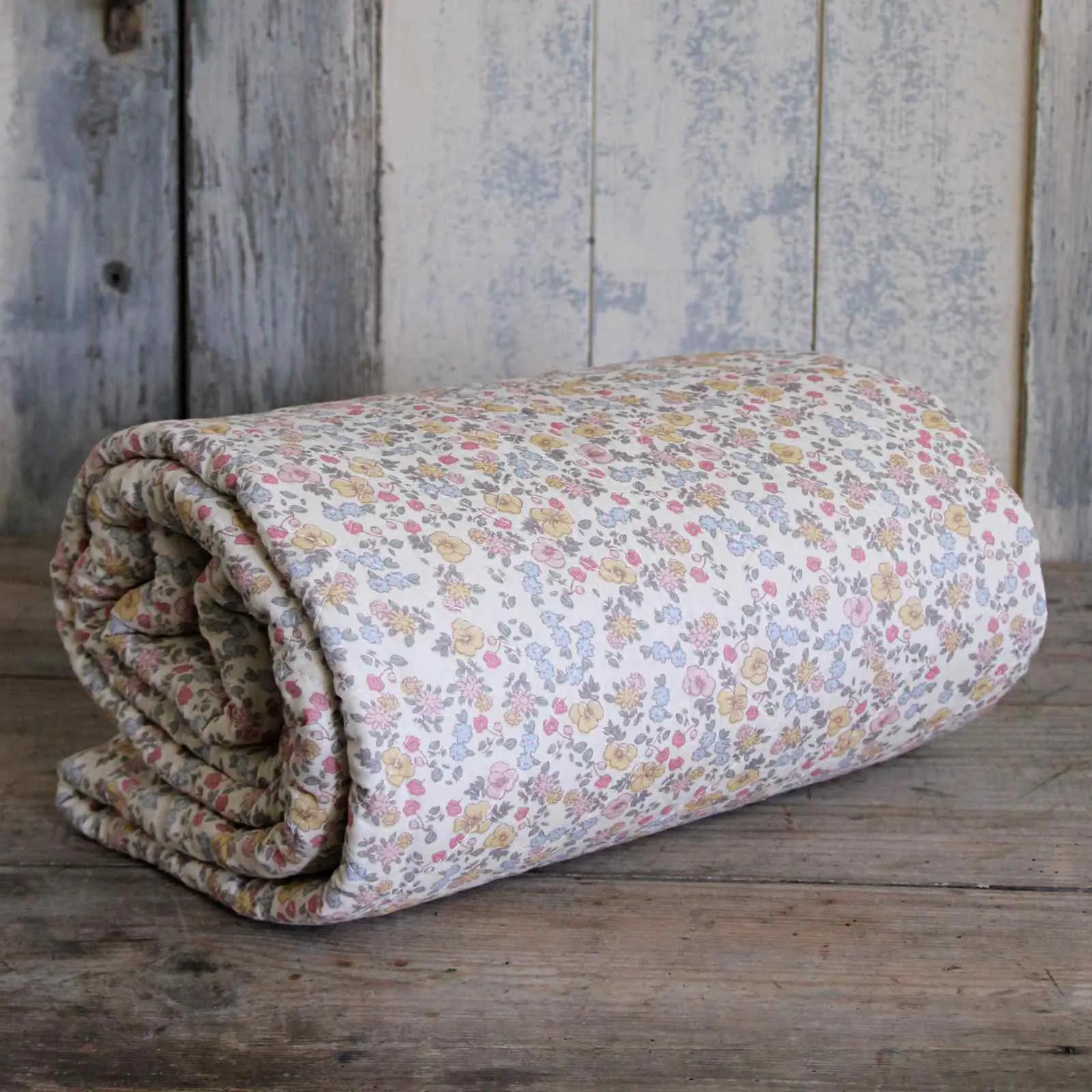 Quilted Bedspread - Pink, Yellow & Blue Flowers