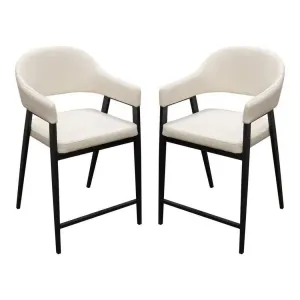 Set of 2 Counter Height Chairs Upholstered In Cream Fabric