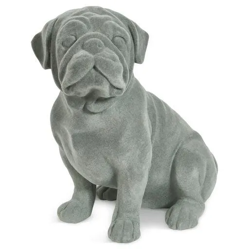 Sitting Pug Dog Figurine Grey Velvet Ornament