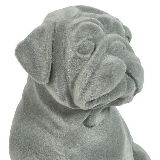 Sitting Pug Dog Figurine Grey Velvet Ornament