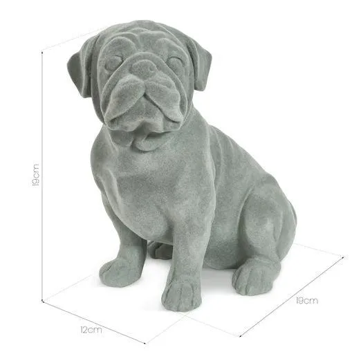 Sitting Pug Dog Figurine Grey Velvet Ornament