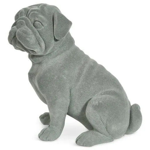 Sitting Pug Dog Figurine Grey Velvet Ornament