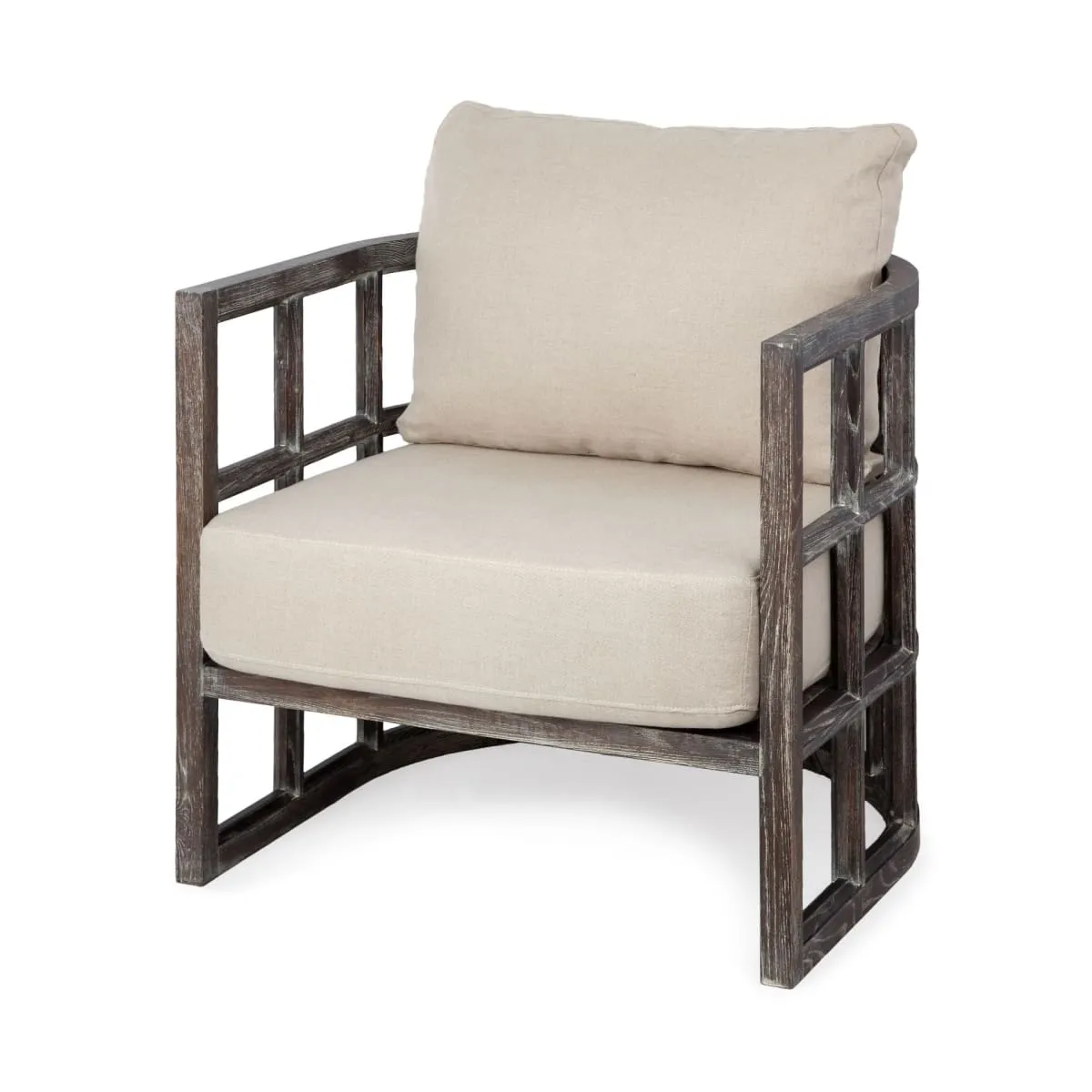 Skylar Accent Chair Cream Fabric | Brown Wood