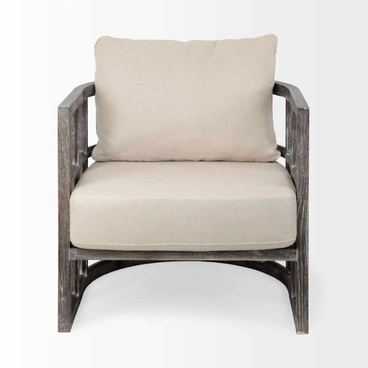 Skylar Accent Chair Cream Fabric | Brown Wood