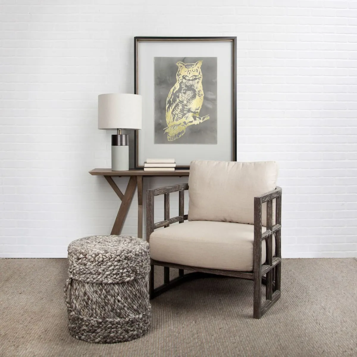 Skylar Accent Chair Cream Fabric | Brown Wood