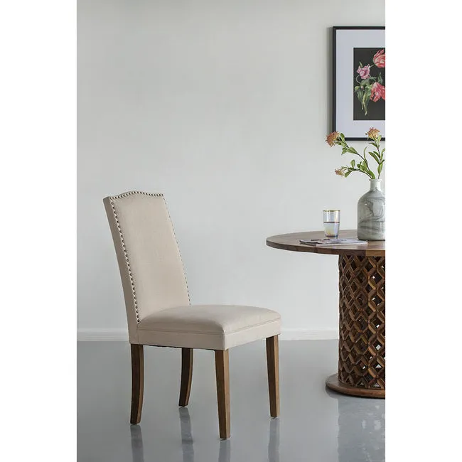 Studded Beige Armless Dining Chairs Set of 2