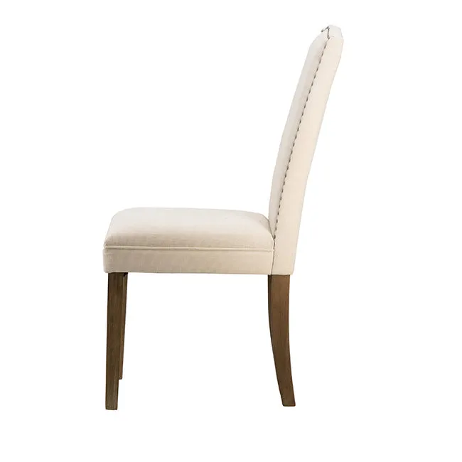 Studded Beige Armless Dining Chairs Set of 2