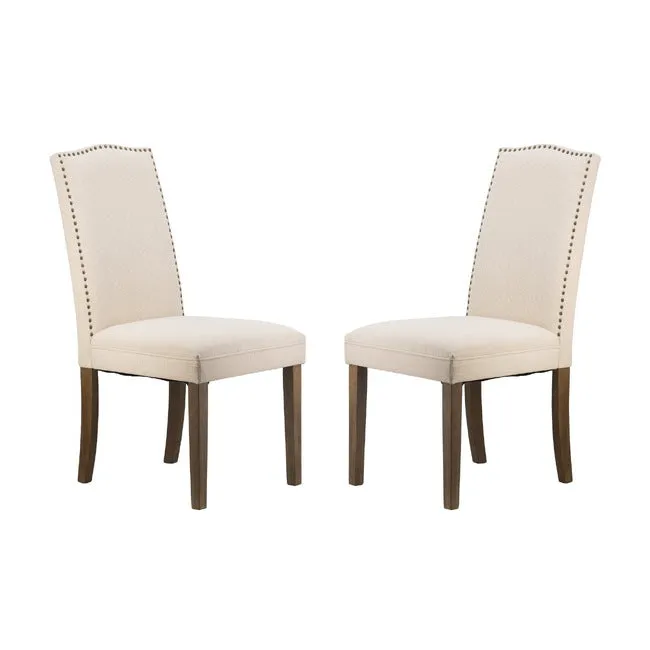 Studded Beige Armless Dining Chairs Set of 2