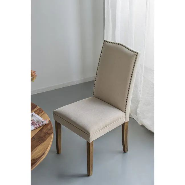 Studded Beige Armless Dining Chairs Set of 2