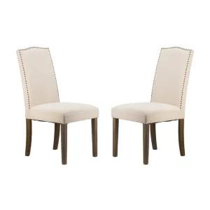 Studded Beige Armless Dining Chairs Set of 2