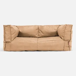 The 2 Seater Albert Sofa Bean Bag - Distressed Leather Honey Brown