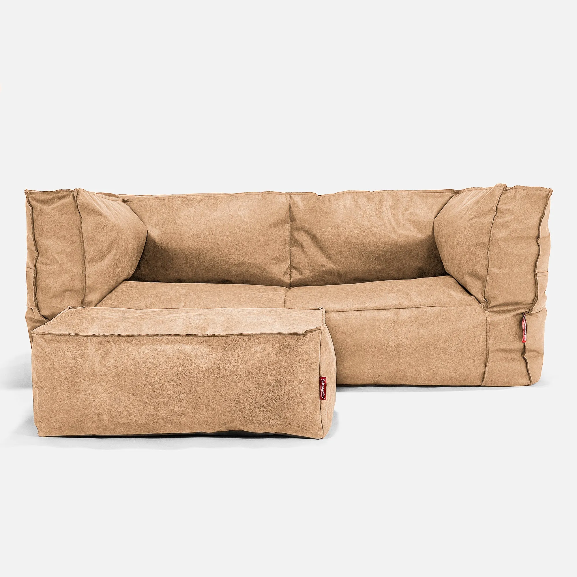 The 2 Seater Albert Sofa Bean Bag - Distressed Leather Honey Brown