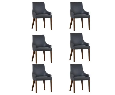 Tuberose Dining Chair Set of 6 PU Leather Solid Acacia Wood Furniture Dark Grey