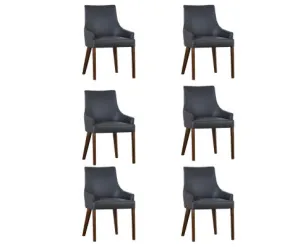 Tuberose Dining Chair Set of 6 PU Leather Solid Acacia Wood Furniture Dark Grey