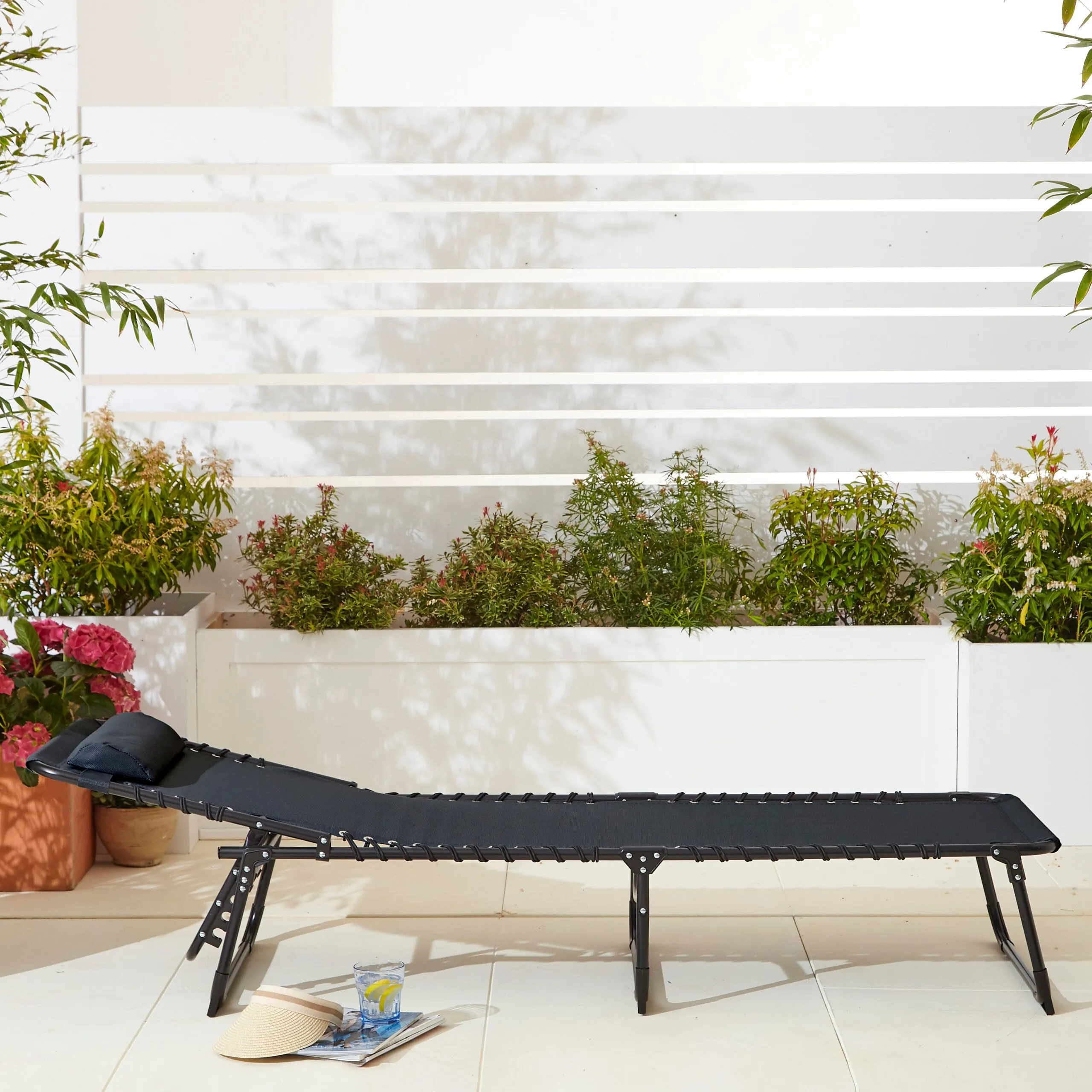 Two Neo Black Outdoor Folding Garden Sun Lounger