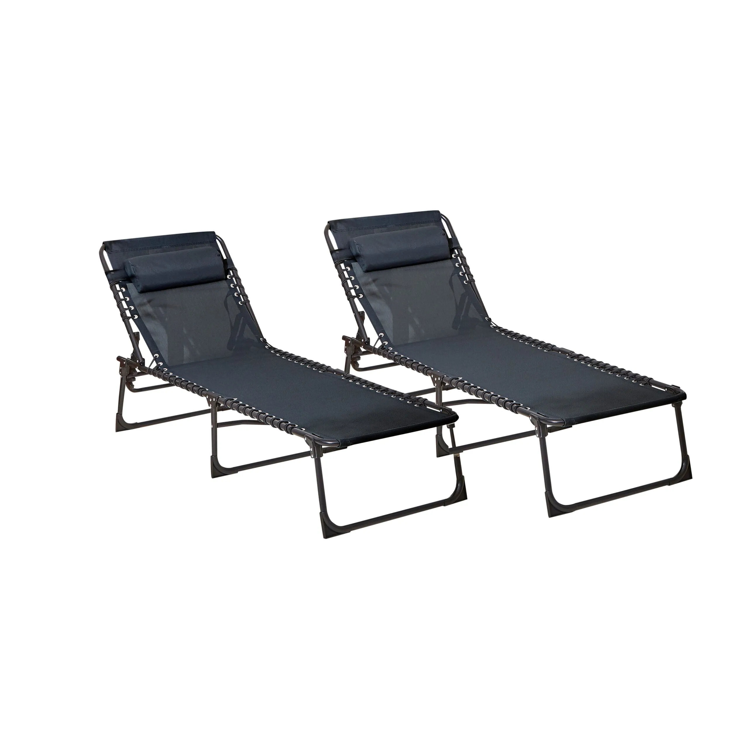 Two Neo Black Outdoor Folding Garden Sun Lounger