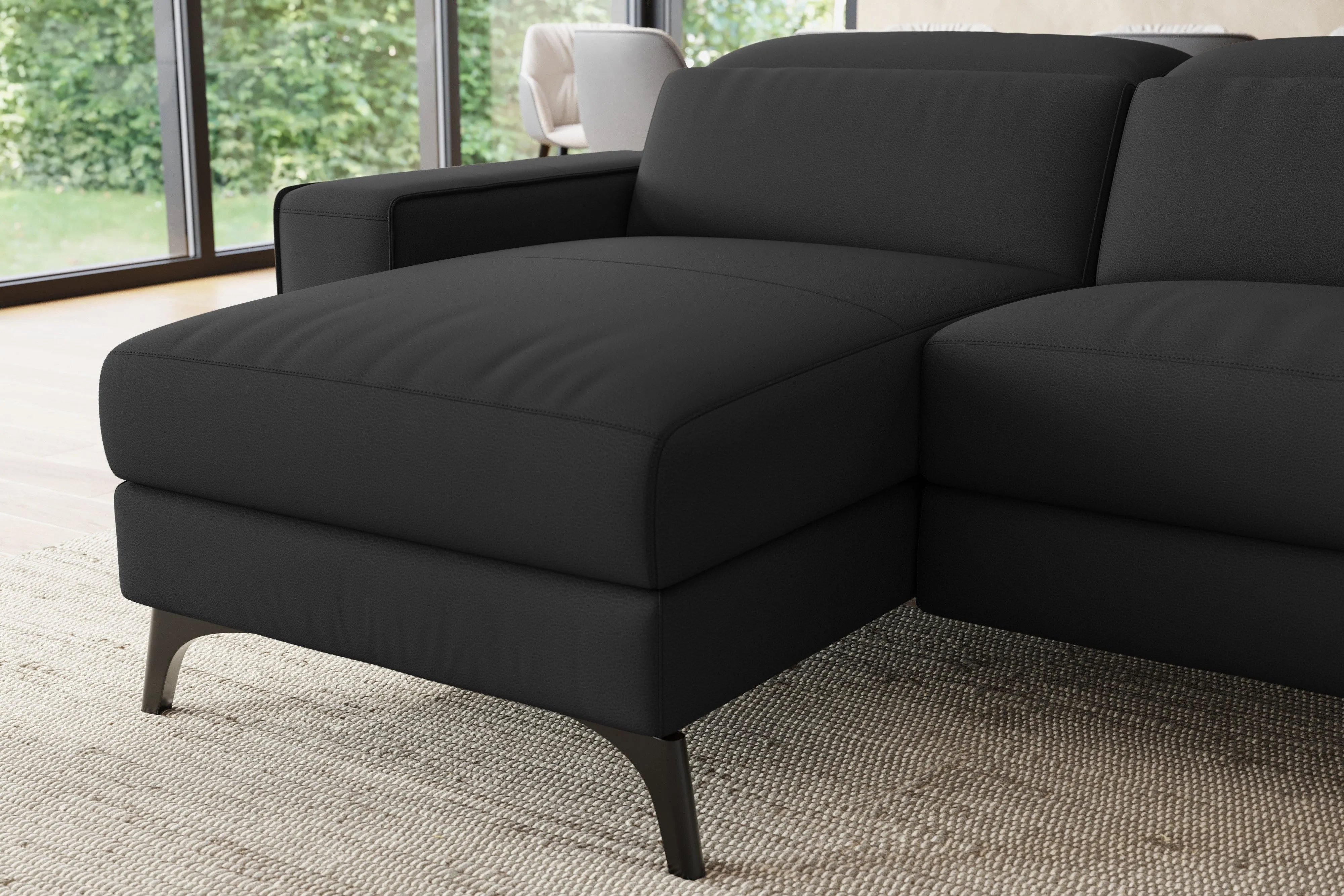 Esthers Premium Black Valencia Top Grain Leather L-Shaped Sofa with Left Chaise