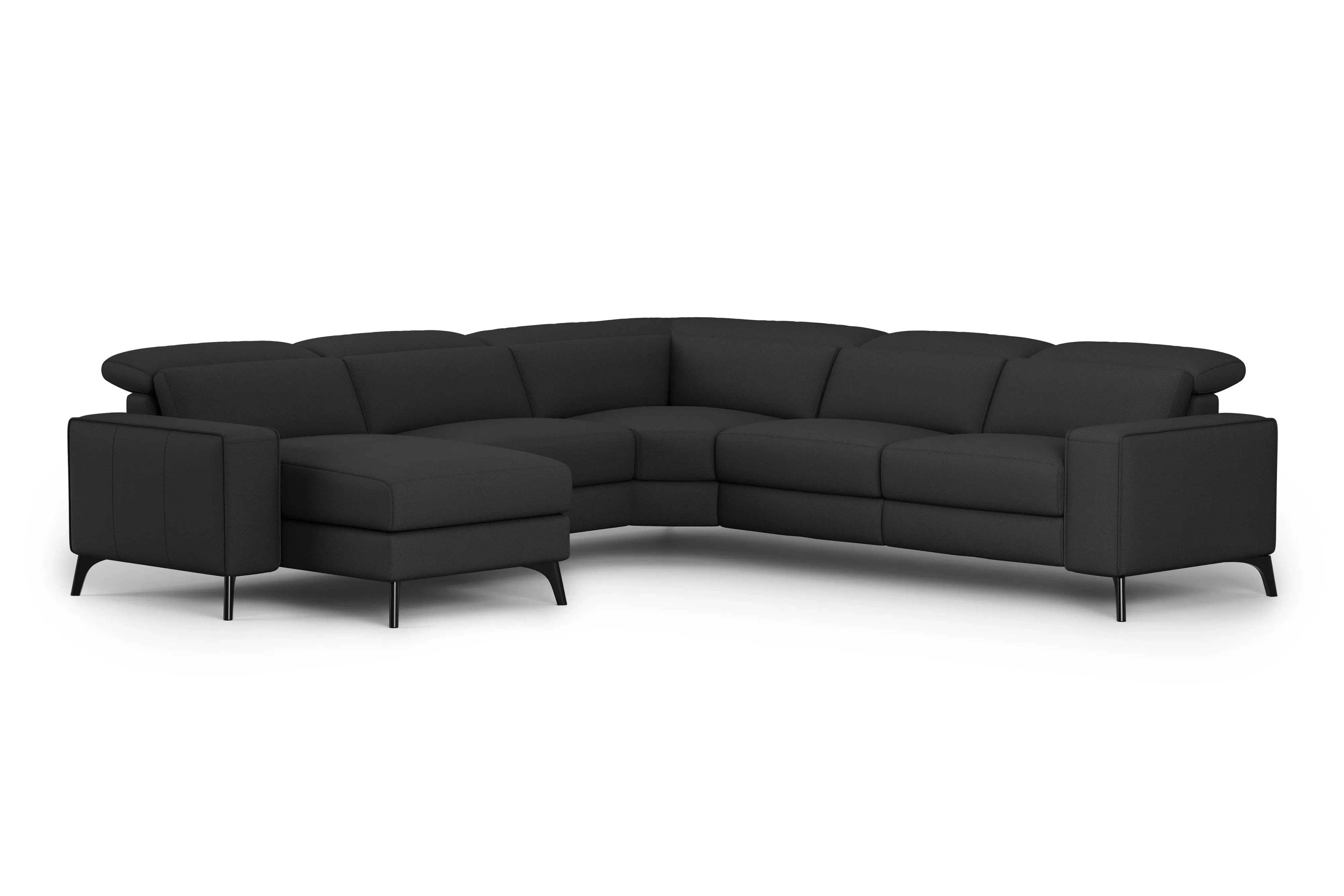 Esthers Premium Black Valencia Top Grain Leather L-Shaped Sofa with Left Chaise