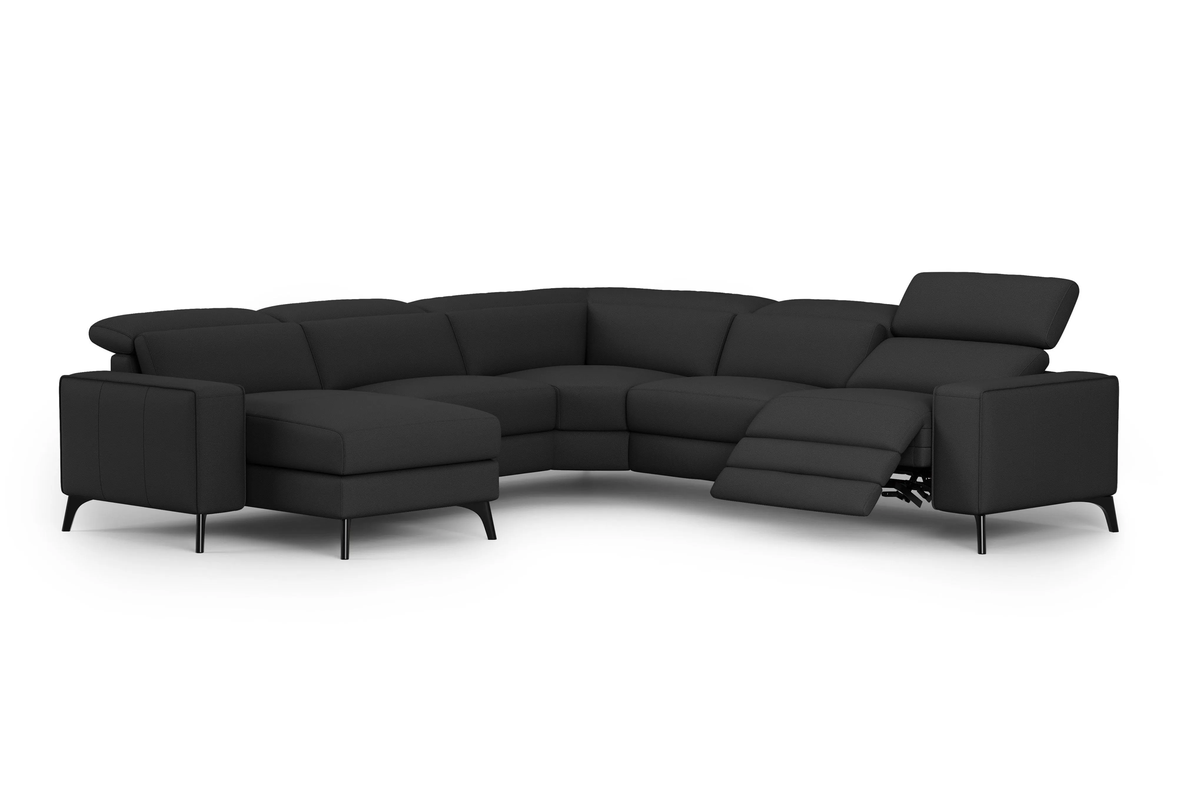 Esthers Premium Black Valencia Top Grain Leather L-Shaped Sofa with Left Chaise