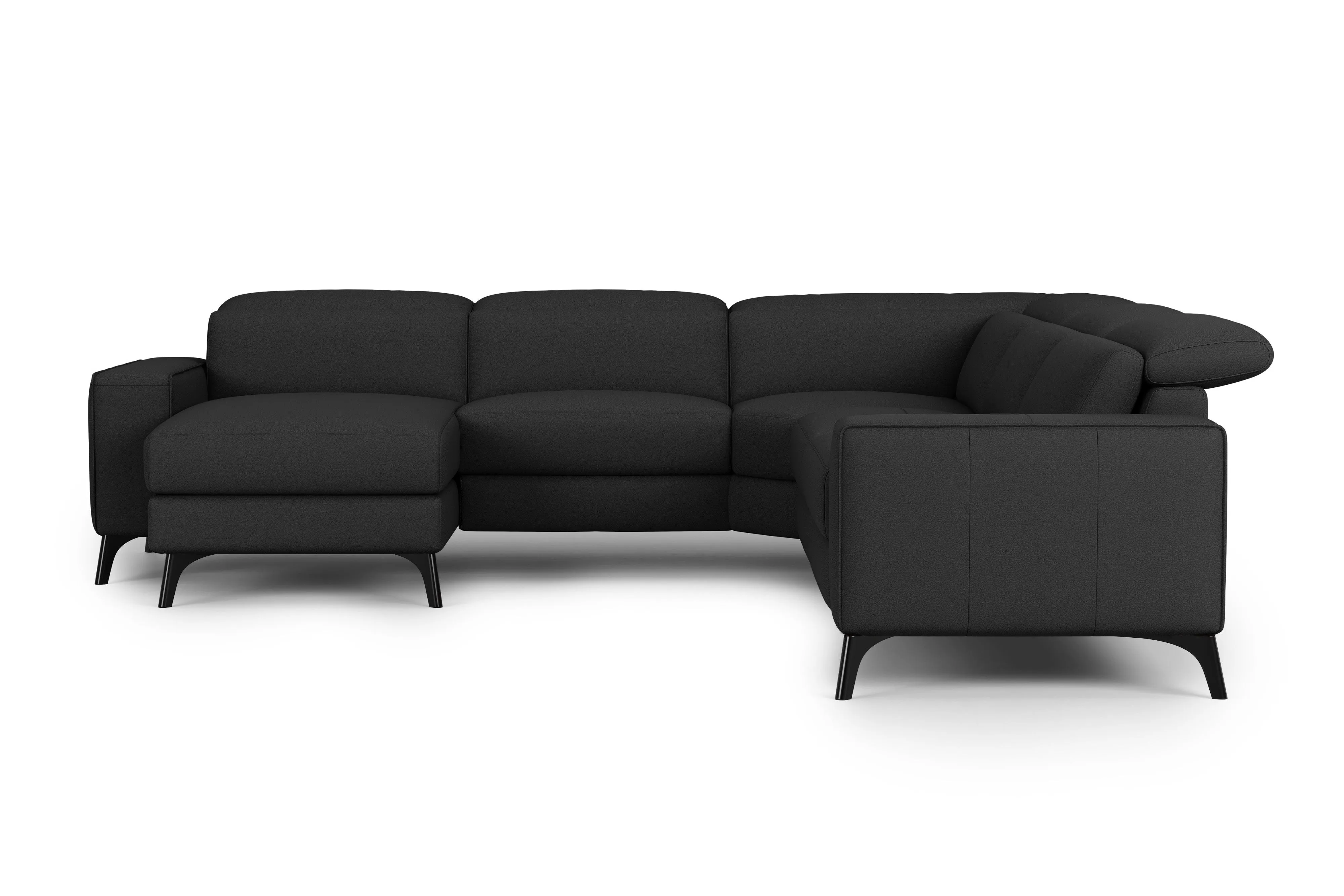 Esthers Premium Black Valencia Top Grain Leather L-Shaped Sofa with Left Chaise